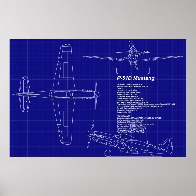 Poster Plan directeur de l'avion | P-51 Mustang (Devant)