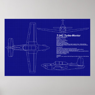 Poster Plan directeur de l'avion T-34 C Mentor