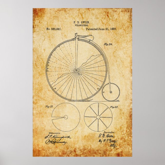Poster Plan directeur de vélo Penny Farthing (Devant)