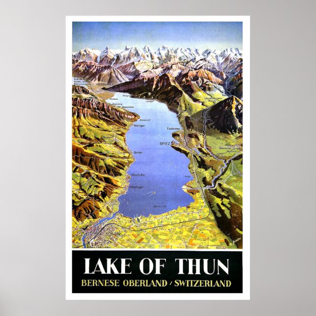 Poster Plan du lac de Thun, Oberland bernois, Suisse (Devant)