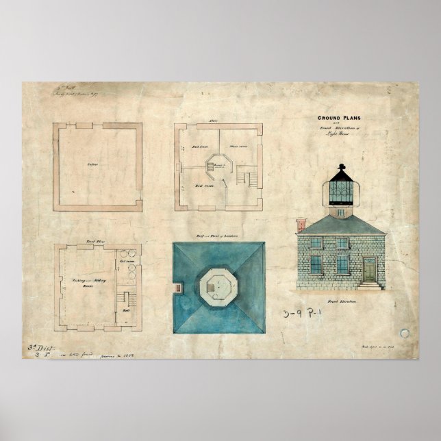 Poster Plan du phare de Prudence Island - Rhode Island (Devant)