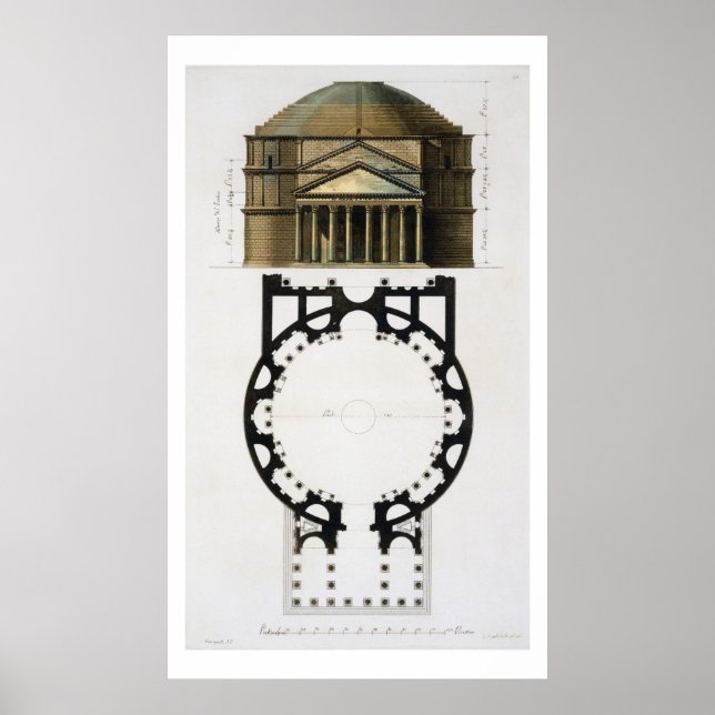 Poster Plan du sol et façade du Panthéon, Rome, de (Devant)
