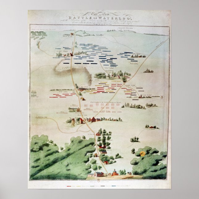 Poster Plan et vue de la bataille de Waterloo (Devant)