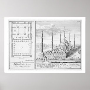 Poster Plan et vue sur la Mosquée Bleue (1609-16), constr