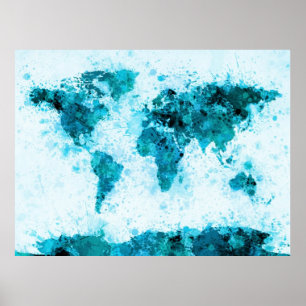 Poster Plan Mondial Peinture Splashes Bleu