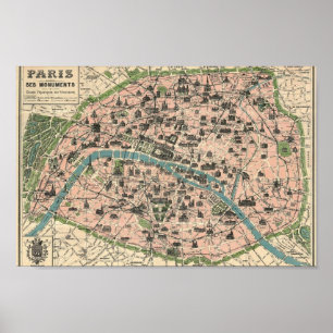 Poster Plan Paris et ses monuments