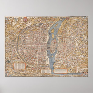 Poster Plan vintage de Paris France toile Imprimer