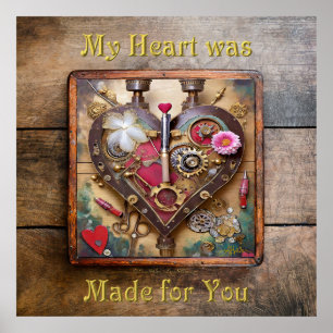 Poster Planche à lèvres Fleurs Coeur Steampunk Series