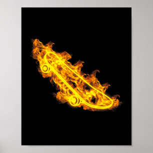 Poster Planche à roulettes Longboard en feu Skateur flamb