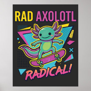Poster Planche à roulettes néon rad Axolotl style vintage