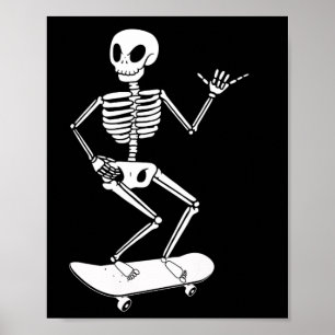 Poster Planche à roulettes squelette d'Halloween Planche