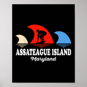 Poster Planche à surf rétro Maryland Ateague Island
