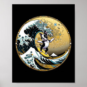 Poster Planche de surf Dancing Dog Great Wave Surfing - B