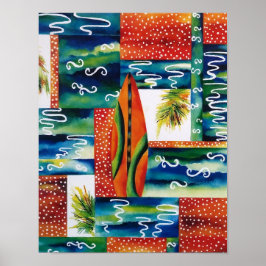 Poster Planche de surf orange
