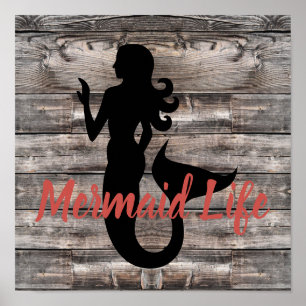 Poster planche en bois nautique MERMAID LIFE