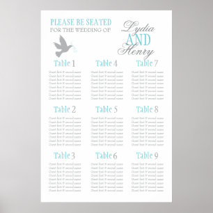 Poster Planche gris aqua bleu mariage plan de table assis