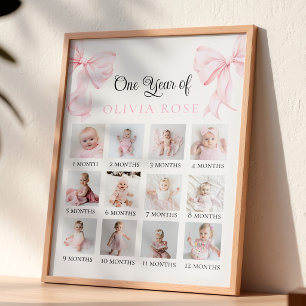 Poster Planche photo mensuelle à ruban rose pour annivers