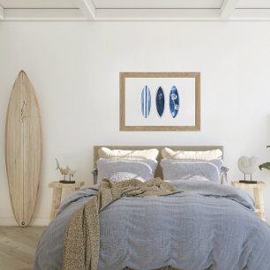 Poster Planches de surf aquarelle bleue Surfs Up
