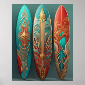 Poster Planches de surf belles vagues estivales surf