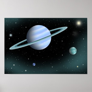 Poster Planète bleue couronnée d'un anneau.