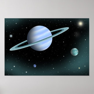 Poster Planète bleue couronnée d'un anneau.