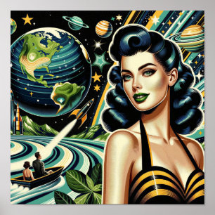 Poster Planète Rétro Pin-Up