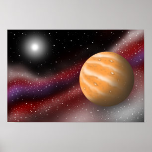 Poster Planètes ambre flottant dans la galaxie.
