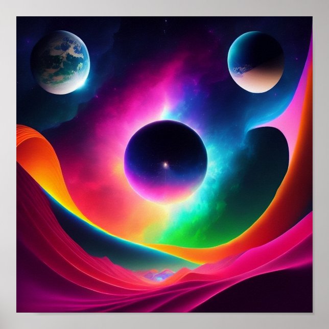Poster Planètes colorées dans l'espace (Devant)