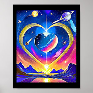 Poster Planètes de la Saint-Valentin Étoiles Lunes Amour
