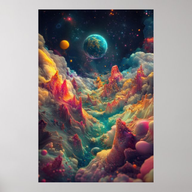 Poster Planètes psychédéliques d'un paysage Alien (Devant)