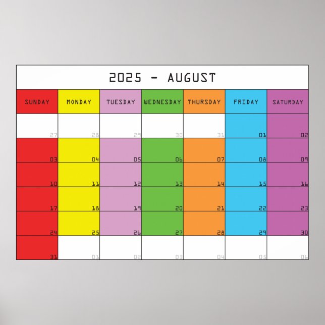 Poster Planificateur de calendrier de jours de couleur ao (Devant)