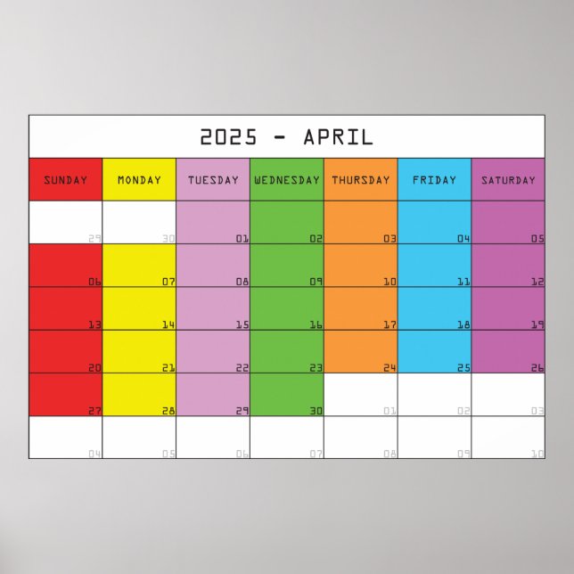 Poster Planificateur de calendrier de jours de couleur av (Devant)
