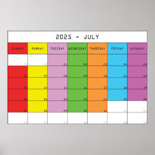 Poster planificateur de calendrier de jours de couleur ju