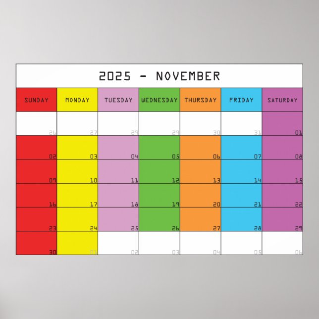 Poster planificateur de calendrier de jours de couleur no (Devant)