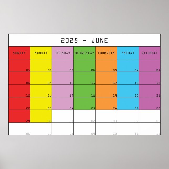Poster Planificateur de calendrier des jours en couleur j (Devant)