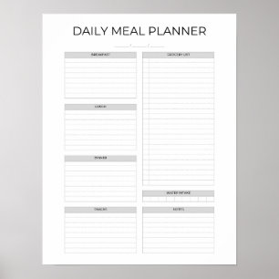Poster Planificateur de repas quotidien   Simple Design M