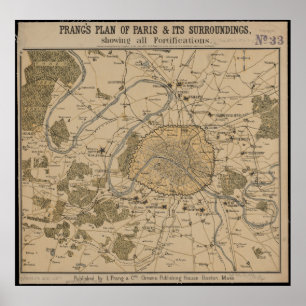 Poster Plans vintages de Paris, France Carte Antique Impr