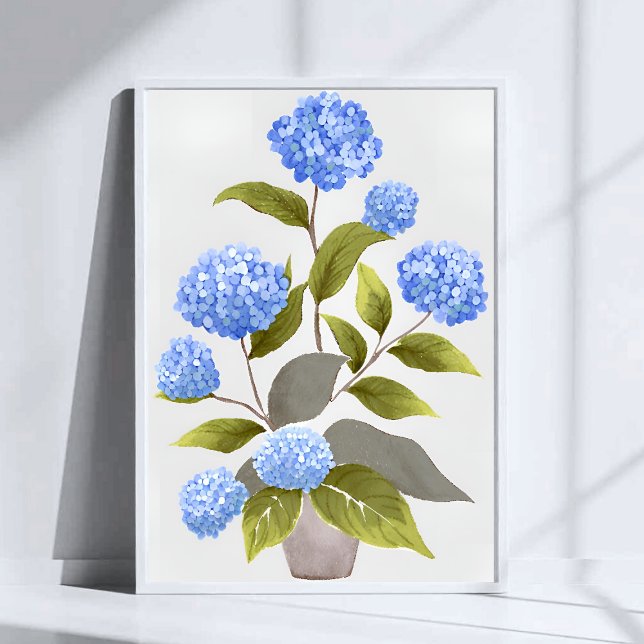 Poster Plante Blue Hydrangea | Belle aquarelle florale (Créateur téléchargé)