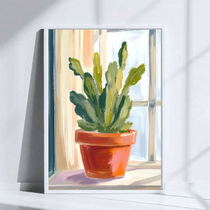 Poster Plante de cactus   Aquarelle botanique verte