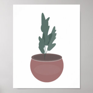 Poster Plante en Argile Pot Vert Feuille d'Art Mur