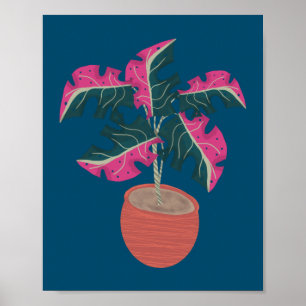 Poster Plante Monstera Rose Dessinée à la Main