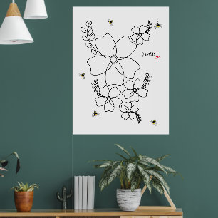 Poster Plantes colorés et aquarelle de bourdon