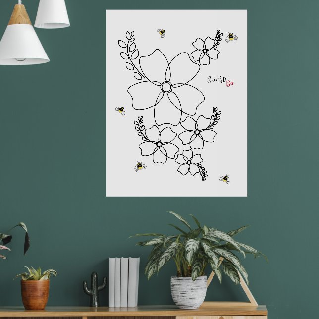 Poster Plantes colorés et aquarelle de bourdon (Salon 1)