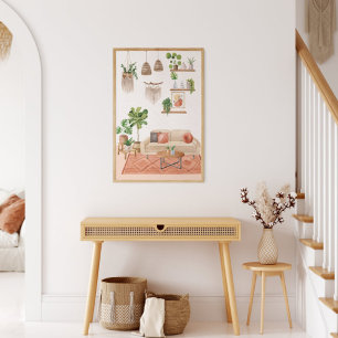 Poster Plantes d'intérieur à l'aquarelle dans une maison