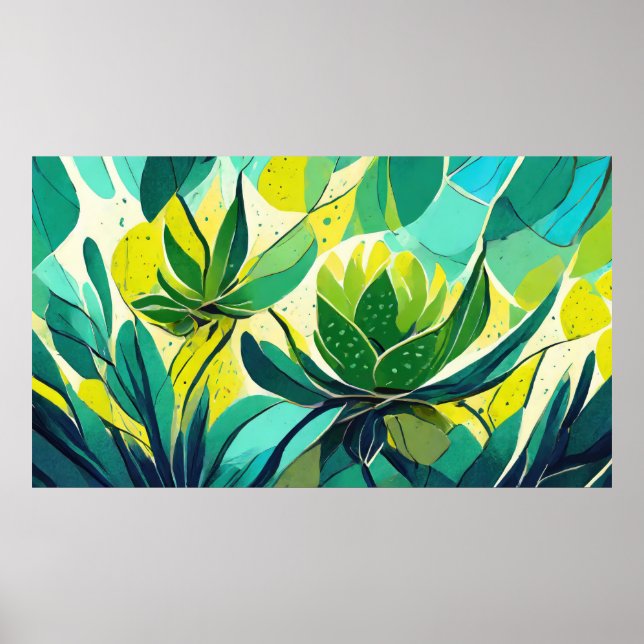 Poster Plantes succulents en vert et jaune (Devant)