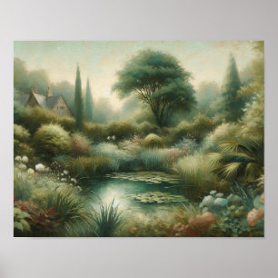 Poster Plantes vintages Garden Pond Green