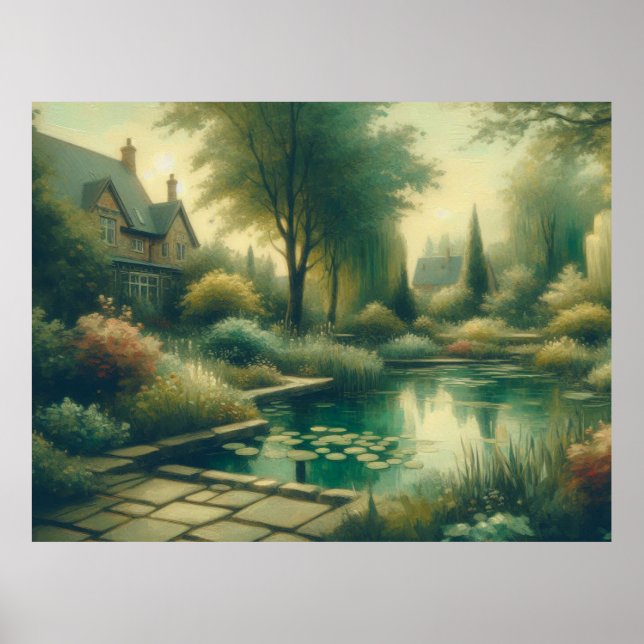 Poster Plantes vintages Garden Pond Green (Devant)