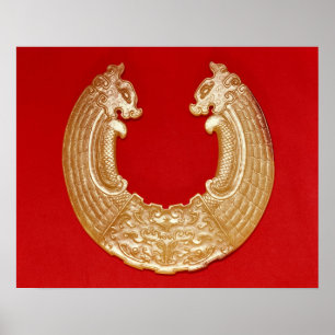 Poster Plaque avec deux dragons et un masque de