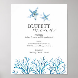 Poster Plaque Buffet Mariage Plage Aquarelle Starfish