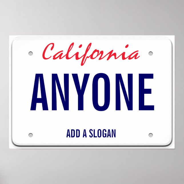 Poster Plaque de licence personnalisée Californie (Devant)